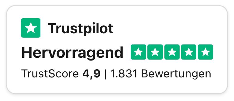 Trustpilot: Hervorragend. TrustScore 4,9 von 5 bei 1.831 Bewertungen.
